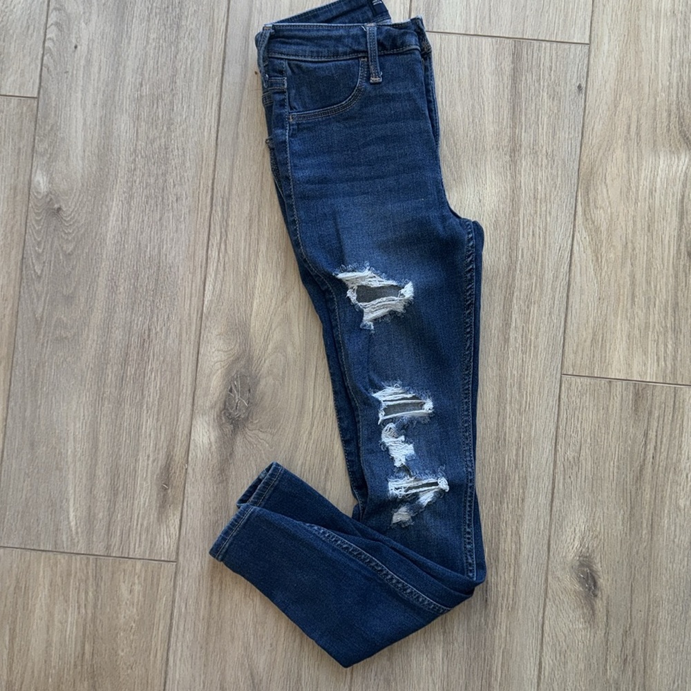 HOLLISTER Distressed Dark Wash Skinny Mid Rise Jean Legging Super Stretch Jeans - Picture 2 of 4
